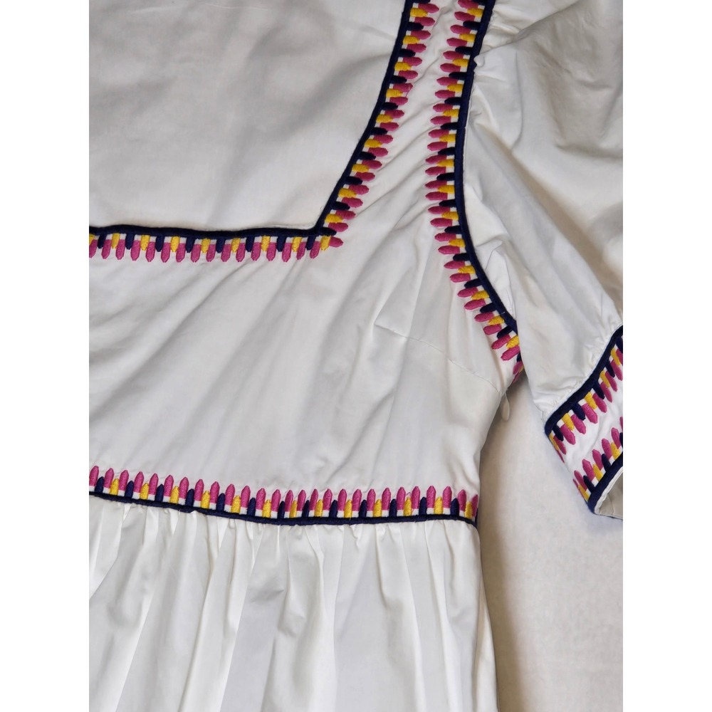 English Factory White Embroidered Mini Dress Puff Sleeve Square Neck Medium - Picture 4 of 9